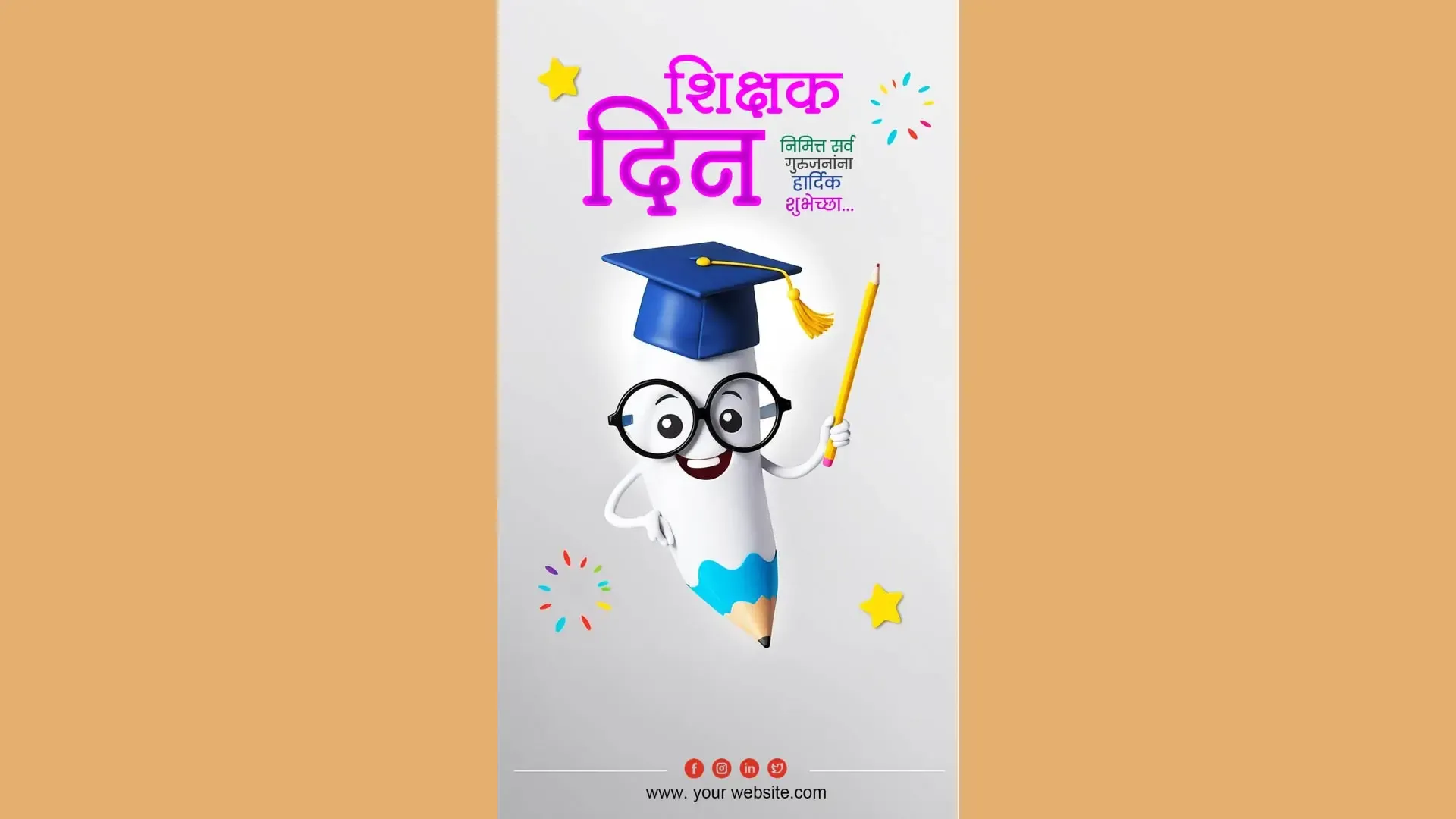 Cheerful Pencil Mascot Instagram Story PSD for Teachers Day image